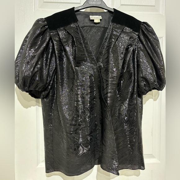 Vintage Frank Usher Black Puffed Sleeve Blouse  Size 14 - Picture 1 of 9